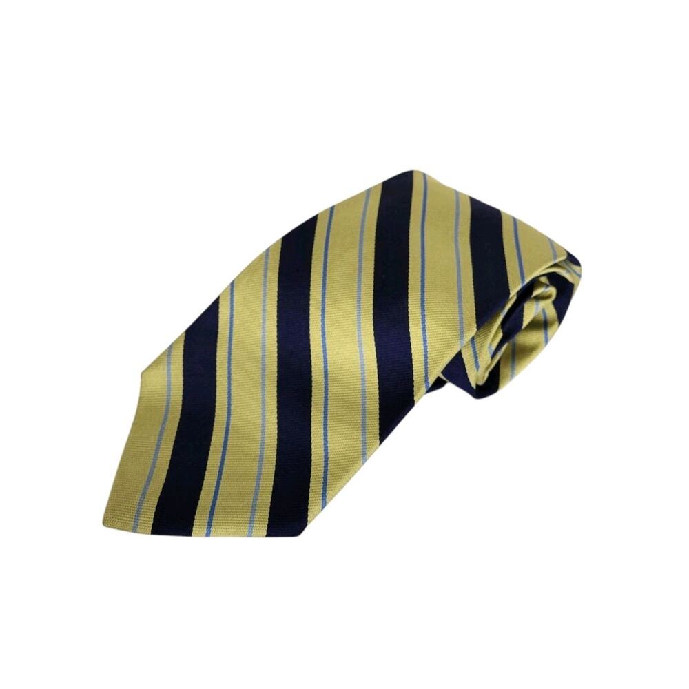 Brooks Brothers Makers Navy Blue & Yellow Rep Striped Silk Neck Tie